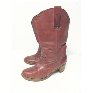 Vintage Dexter Boots Womens Size 9 Red Leather Knee High Western Block Heel Zip
